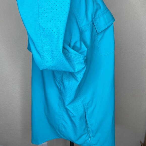 Coolibar UPF 50+ Turquoise Blue Vented Roll Tab Button Down Travel Shirt Top 2X - Picture 3 of 13